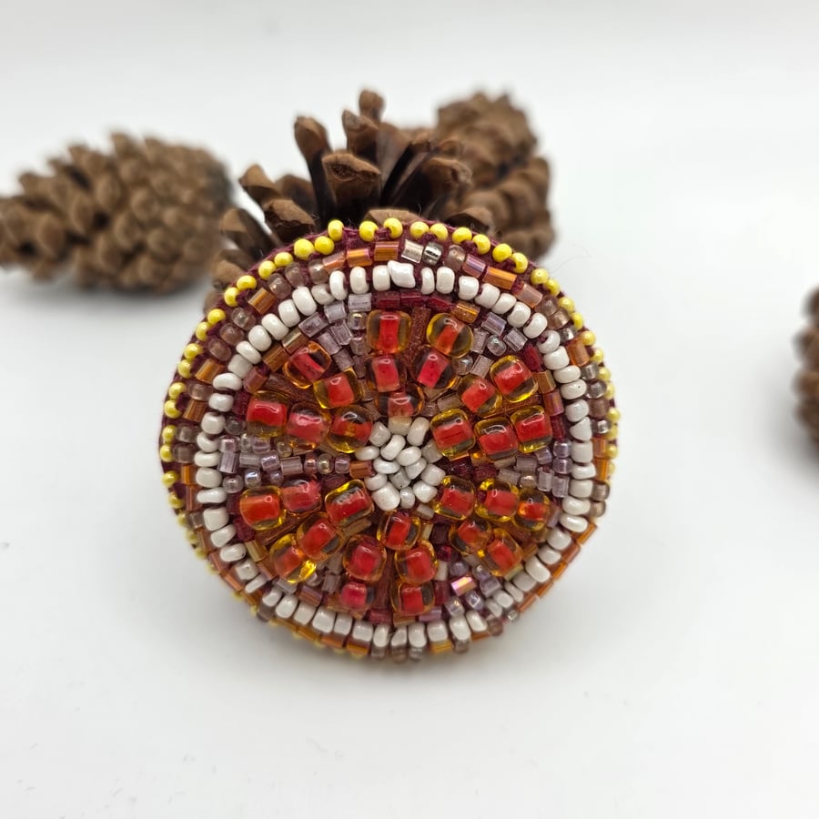 Grapefruit slice bead embroidery brooch