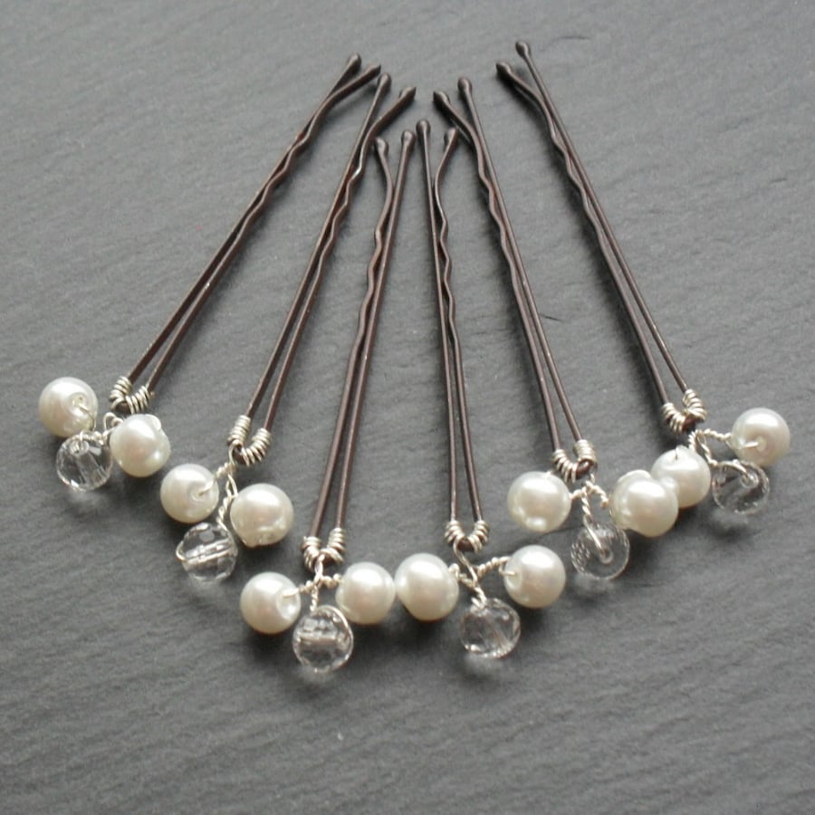 Sale Glass Pearl and Crystal Hair Pins