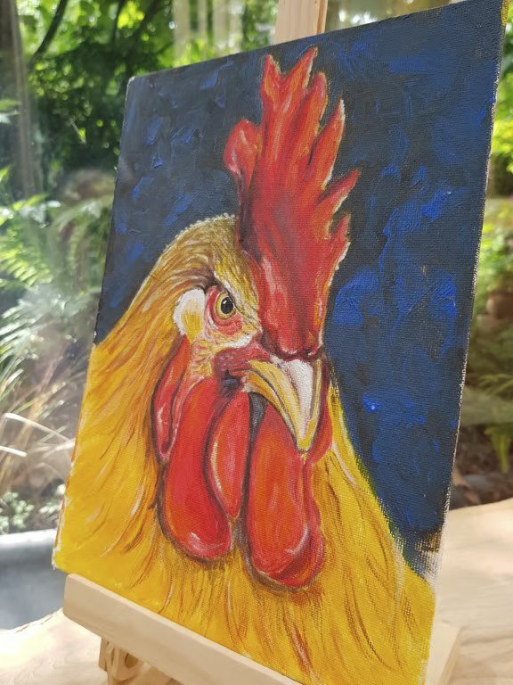 Chicken Painting,  original one of a kind painting in Folk Art style 