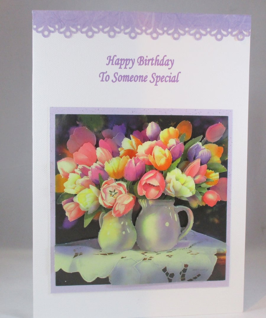 Handmade Decoupage, 3D Birthday Card, tulips,personalise