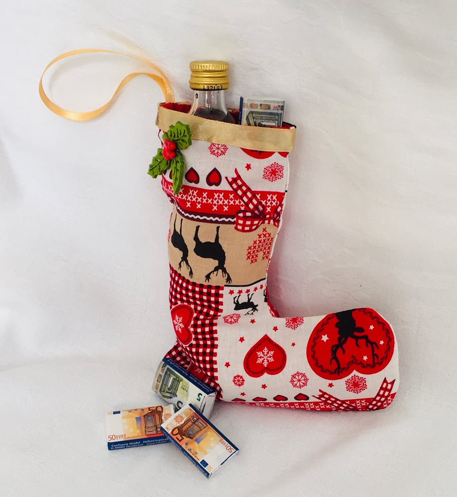 Cute Scandi Christmas Stocking, Tree Decoration, Small Christmas Stocking.