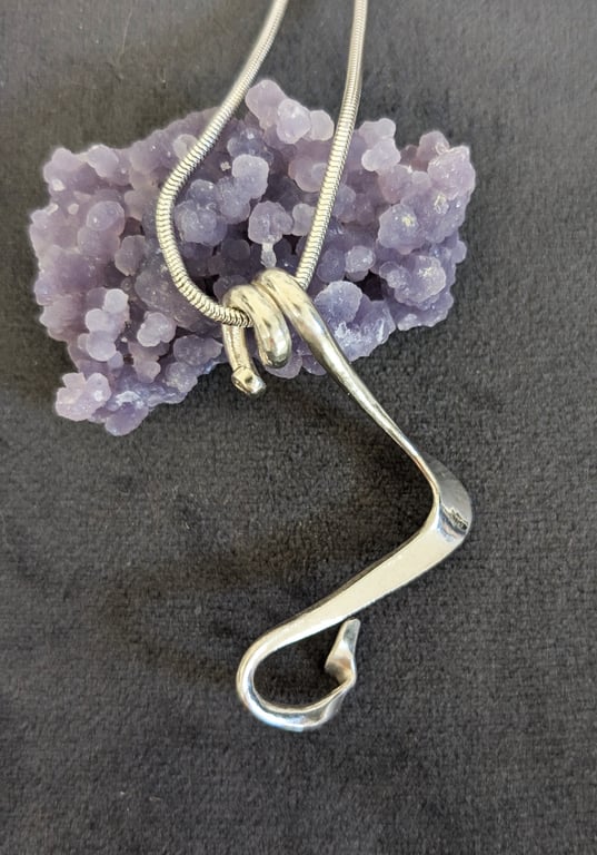 Twisted Sterling Silver Pendant on Long Sterling Silver Necklace
