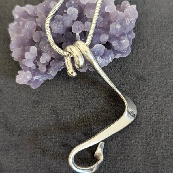 Twisted Sterling Silver Pendant on Long Sterling Silver Necklace