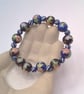 Floral Patterned Blue & Black Ceramic Bead Stretch Bracelet, Gift for Her - Image 5