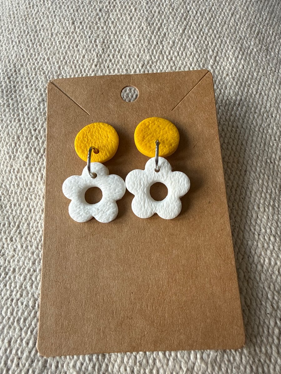 Polymer clay flower and circle dangle studs 