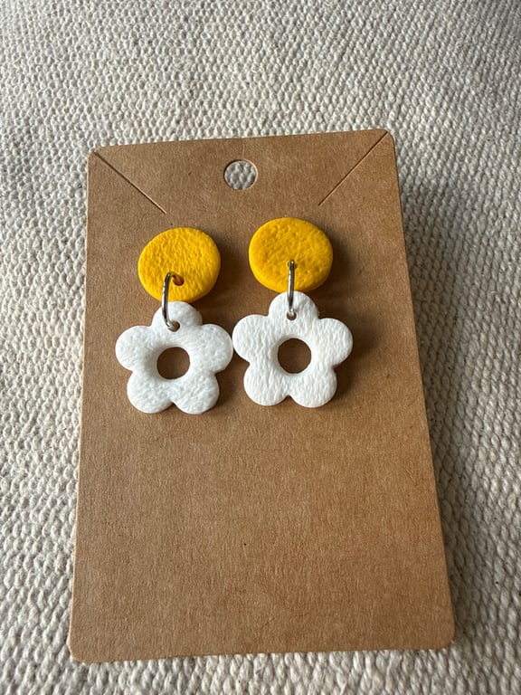 Polymer clay flower and circle dangle studs 