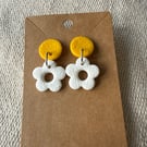 Polymer clay flower and circle dangle studs 