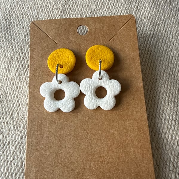 Polymer clay flower and circle dangle studs 