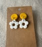 Polymer clay flower and circle dangle studs 