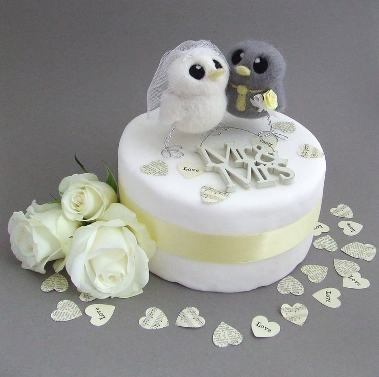 Love Birds Wedding Cake Topper Grey and Yellow Folksy