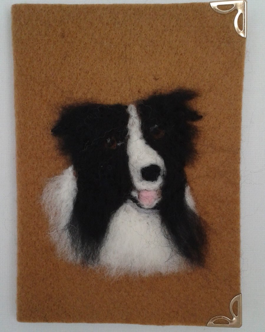 Needle felted Border Collie A6 notebook