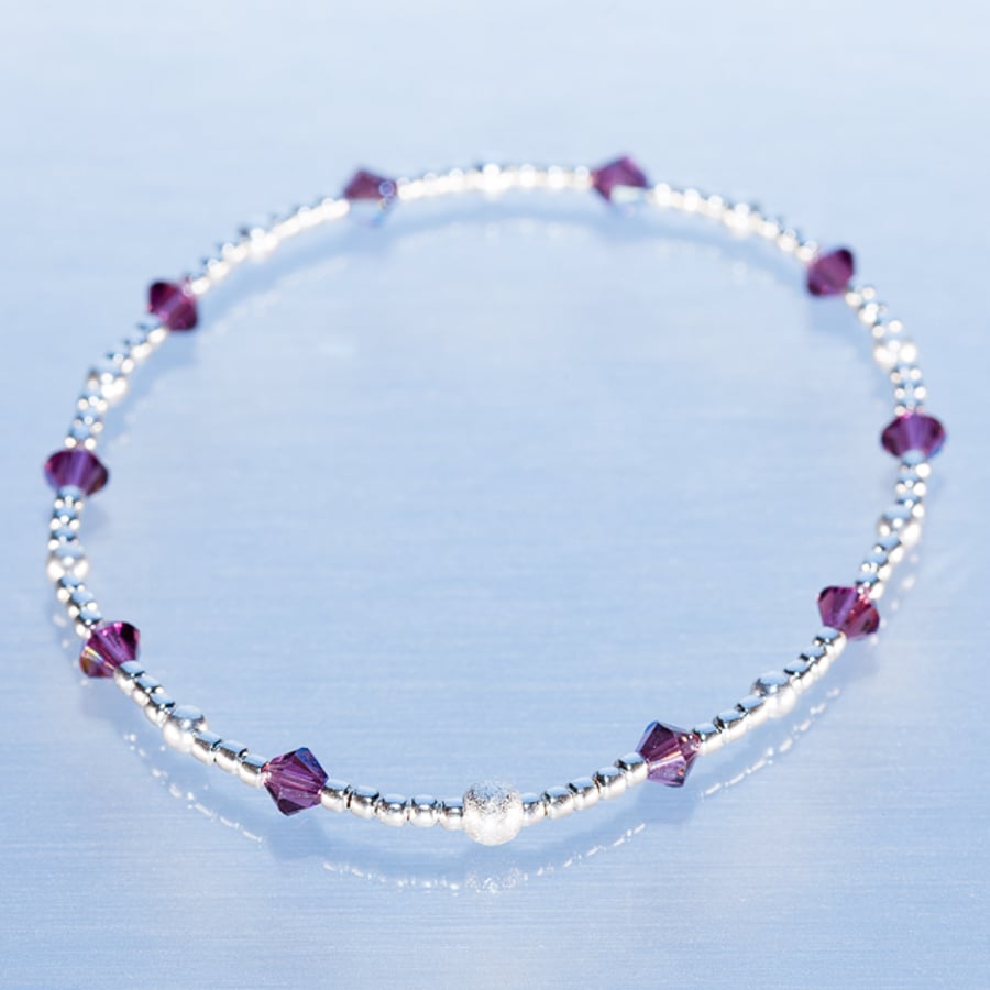 Dainty sterling silver bracelet with amethyst shimmer Swarovski bicones