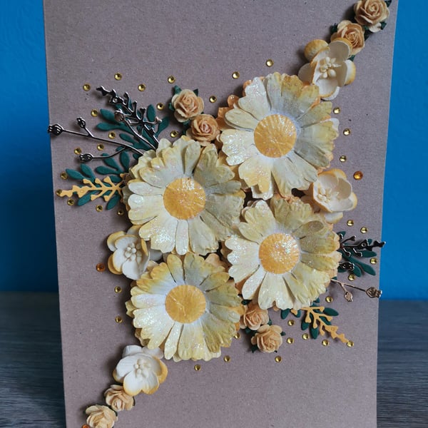 Yellow luxurious flowers  large luxury handmade keepsake greeting card with box 