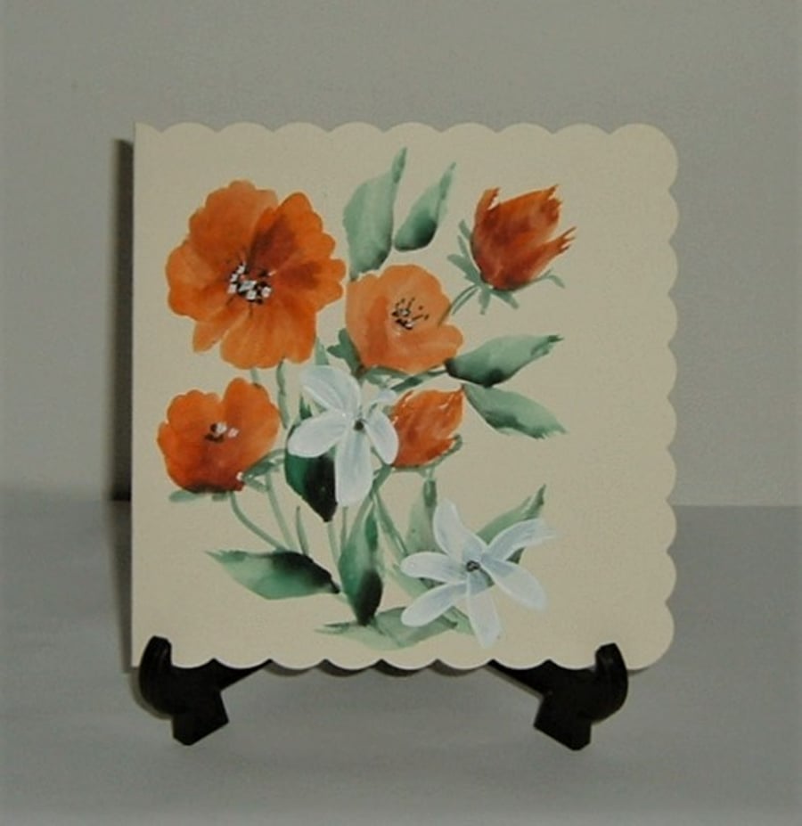 original hand painted floral greetings card ( ref F 904 )