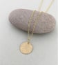 Small Solid Textured 9ct Gold Minimalist Circular Hammered Disc Necklace - Image 1