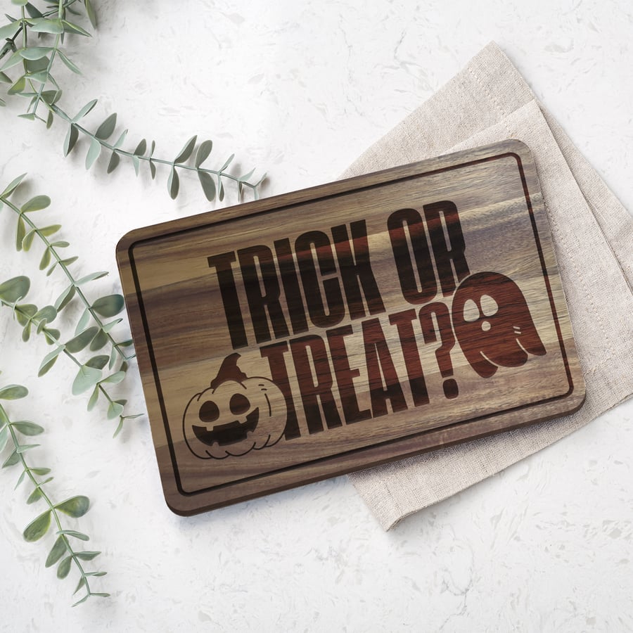 Trick or Treat Chopping Board - 03: Halloween Kitchen Decor, Spooky Season Gift 