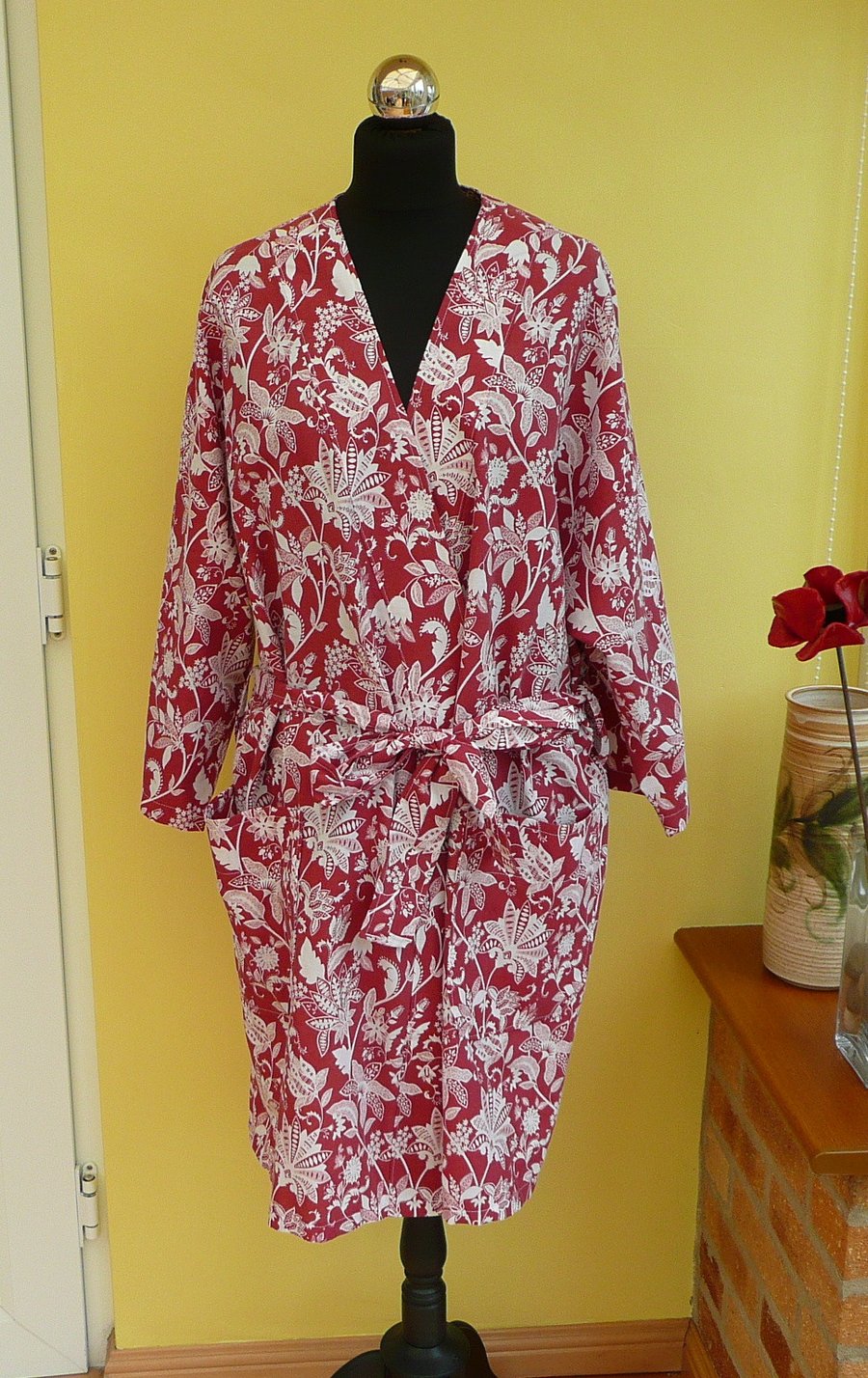 Kimono dressing gown terra cotta white floral bath robe