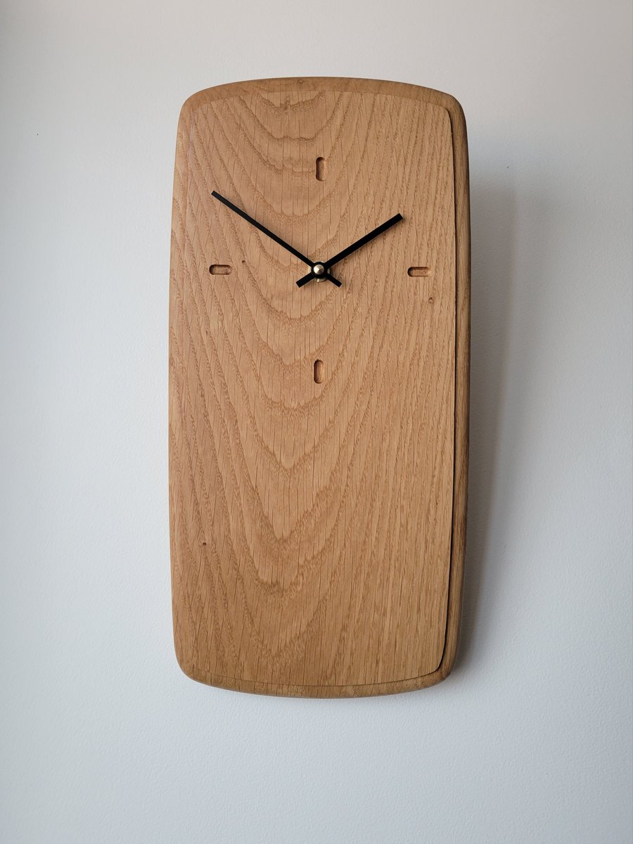 Wall Clock Oblong - Oak Black Hands Dash Indicators