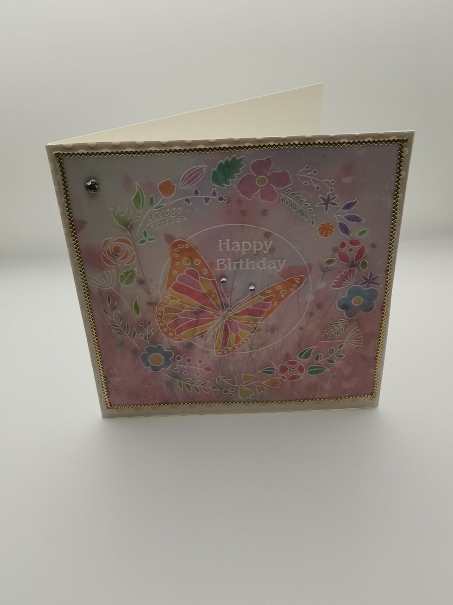 Handmade Embossed Butterfly Birthday Card 