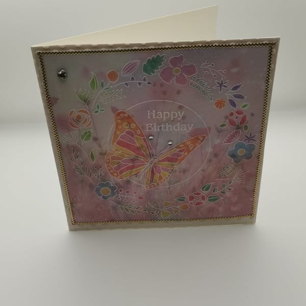 Handmade Embossed Butterfly Birthday Card 