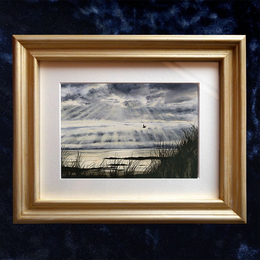 OOAK Framed Giclée Print "Flying Home, September Light" 11" x 9"