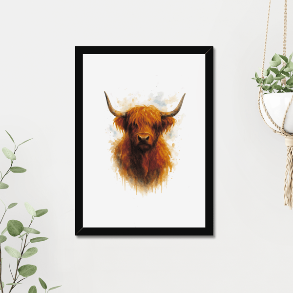 Highland Cow Watercolour Print - A5 to A3 Giclee Print (Unframed)