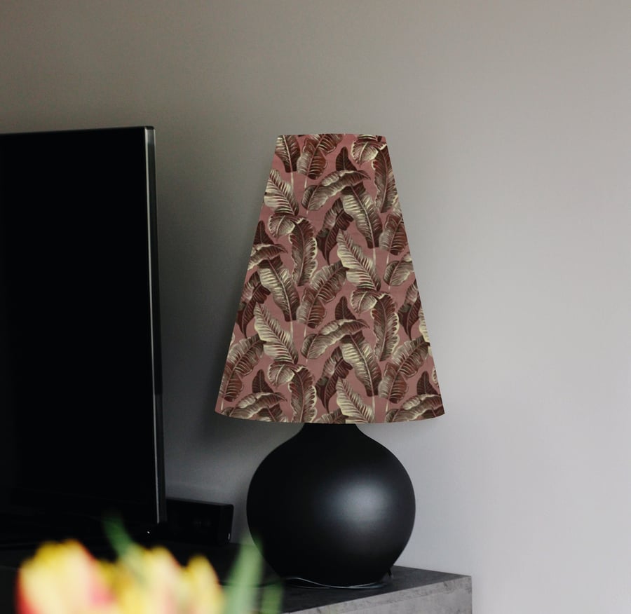 Nicobar Velvet cone lampshade extra tall lampshade palm leaves rose pink forest 