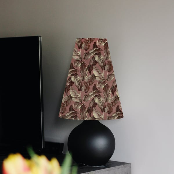 Nicobar Velvet cone lampshade extra tall lampshade palm leaves rose pink forest 
