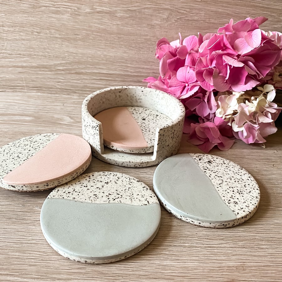Speckle Terrazzo coaster set round coasters housewarming gift
