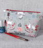 Make up bag, zipped pouch, rabbits, mushrooms