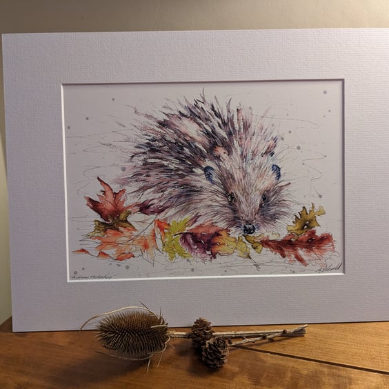 Autumn Hedgehog - An A4 or A3  signed print of an original painting