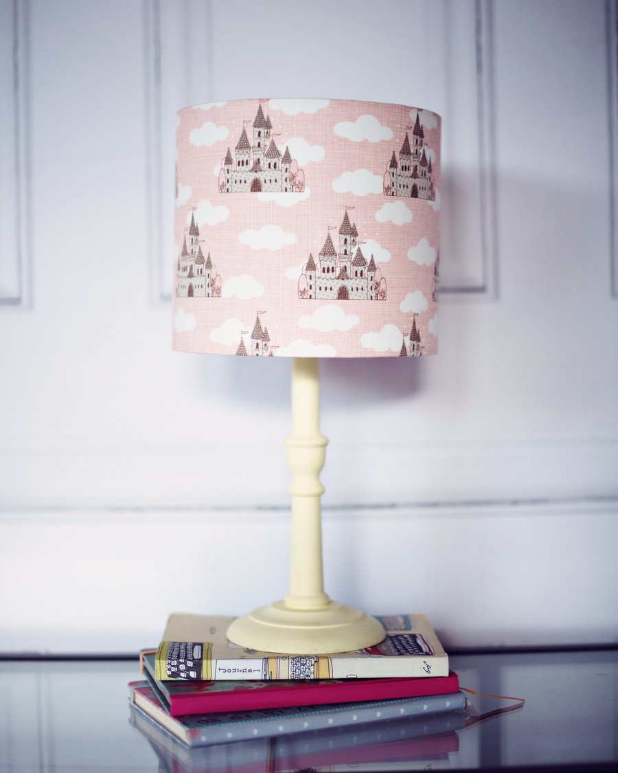 30cm pink castle lampshade, pink lamp shade, castle bedroom, pink nursery