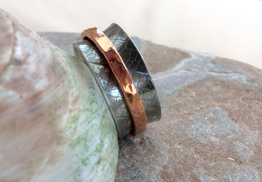 Sterling Silver Spinner Ring with Copper Spinner, Size U,  R126
