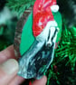Christmas tree decoration of a Badger with a santa hat made from air dry clay.   - Image 6