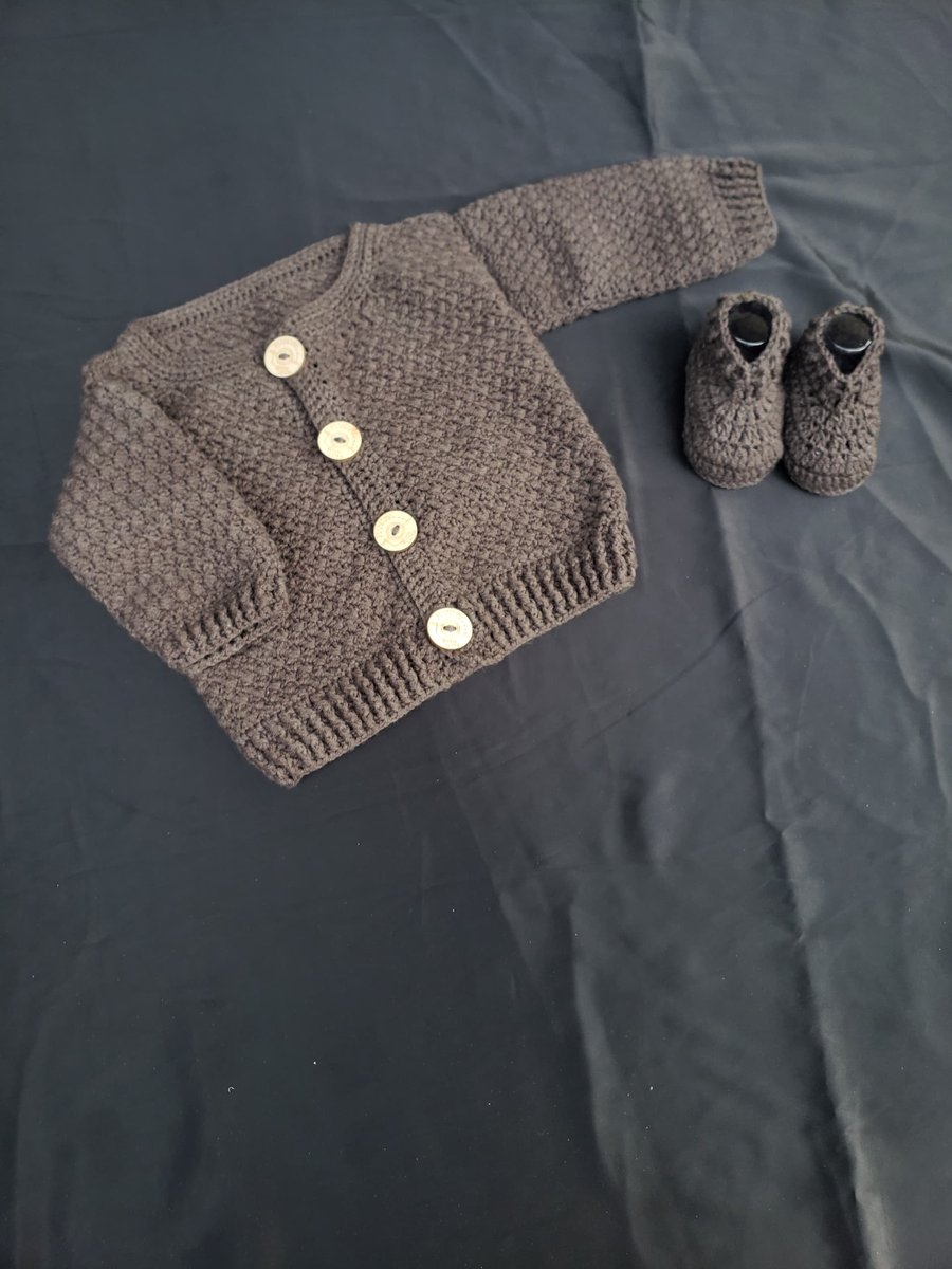 Handcrafted Grey Crochet Baby Cardigan & Booties Set