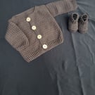 Handcrafted Grey Crochet Baby Cardigan & Booties Set