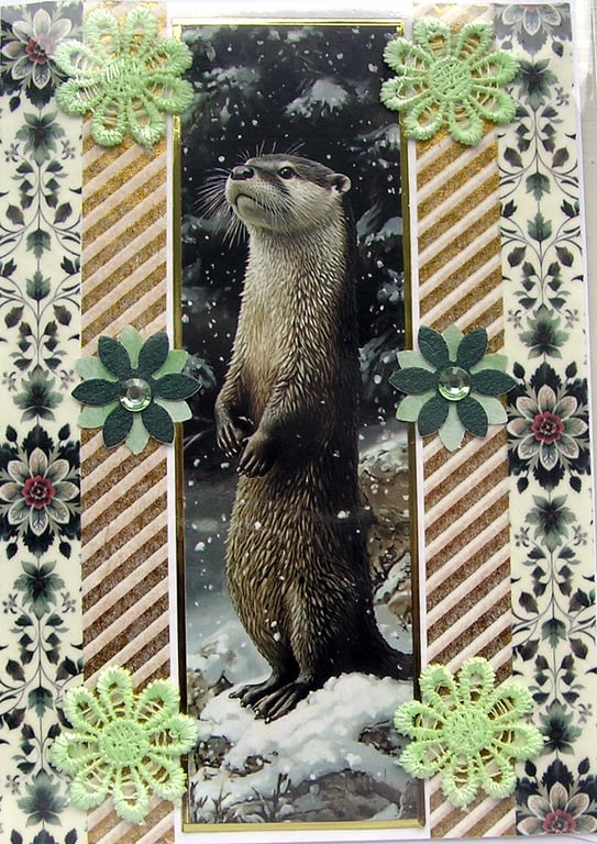 Otter Wildlife Animal - Hand Crafted Decoupage Greeting Card - Blank - 3220