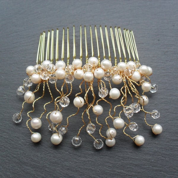 SALE Bridal Fresh water Pearl and Crystal Hair Comb 