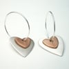 Silver and Tiny Copper Heart Earrings