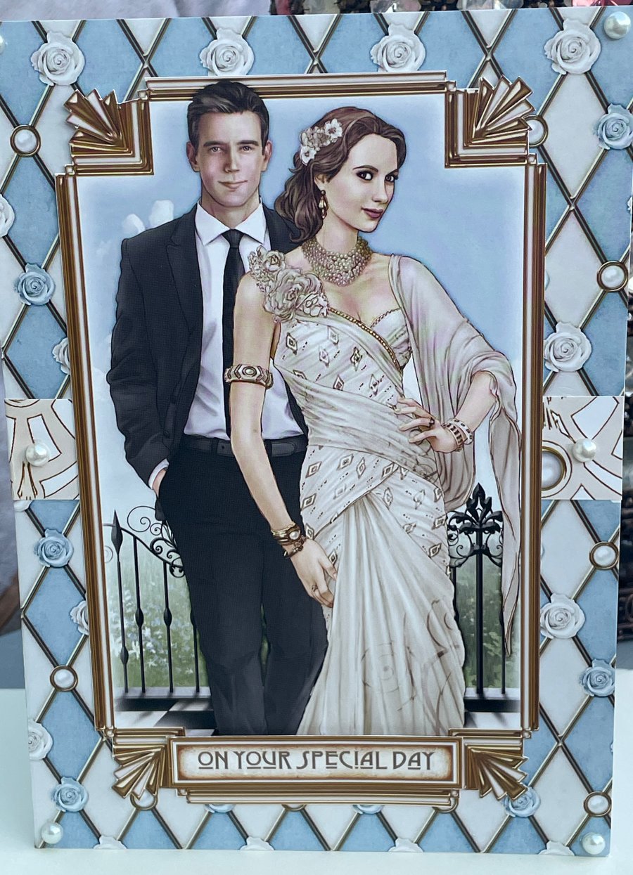 Art Deco glamorous couple anniversay or wedding congratulations card