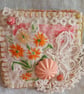 Embroidered flowers and lace textile brooch - Image 9