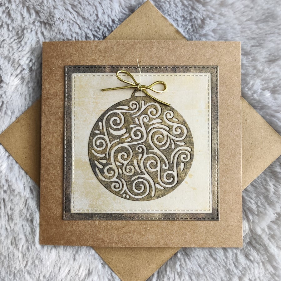Christmas Card - Gold Bauble 