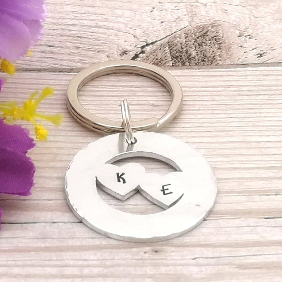 Personalised Heart Keyring - Valentines Day Gift - Couples Keychain - Two