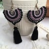 Spanish Fan macrame tassel beaded earrings , boho jewellery, party accessories