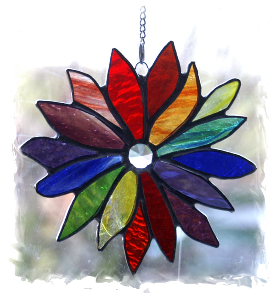 Rainbow Flower Suncatcher Stained Glass Mothers Day