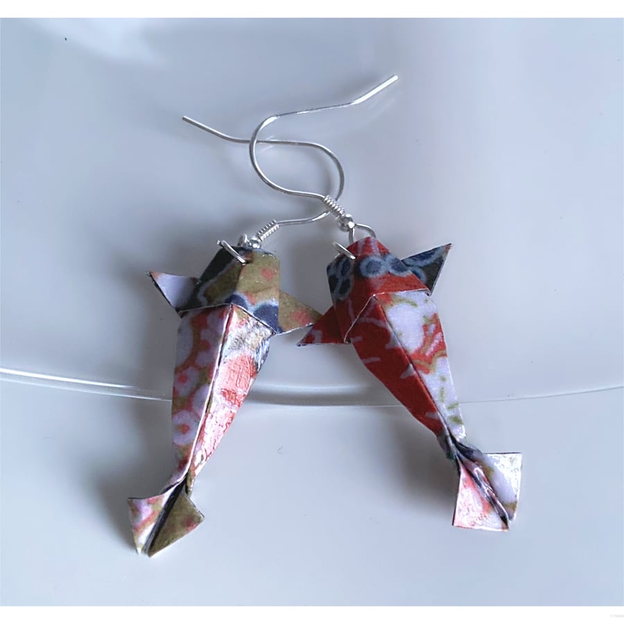 Origami Koi Fish Earrings, Carp Earrings, Origami Fish Earrings, Fish Earrings