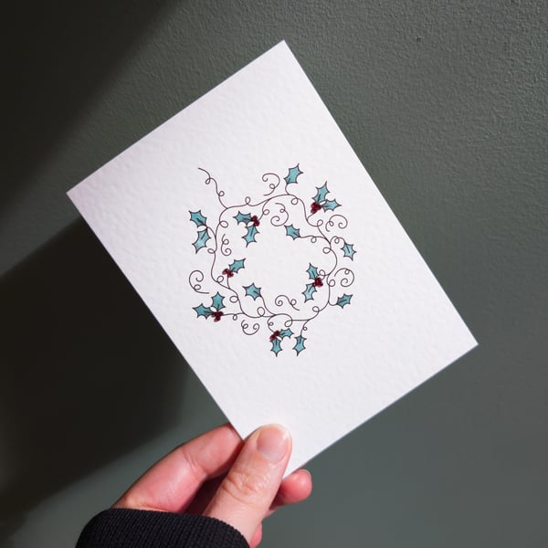 Holly Wreath Christmas Card