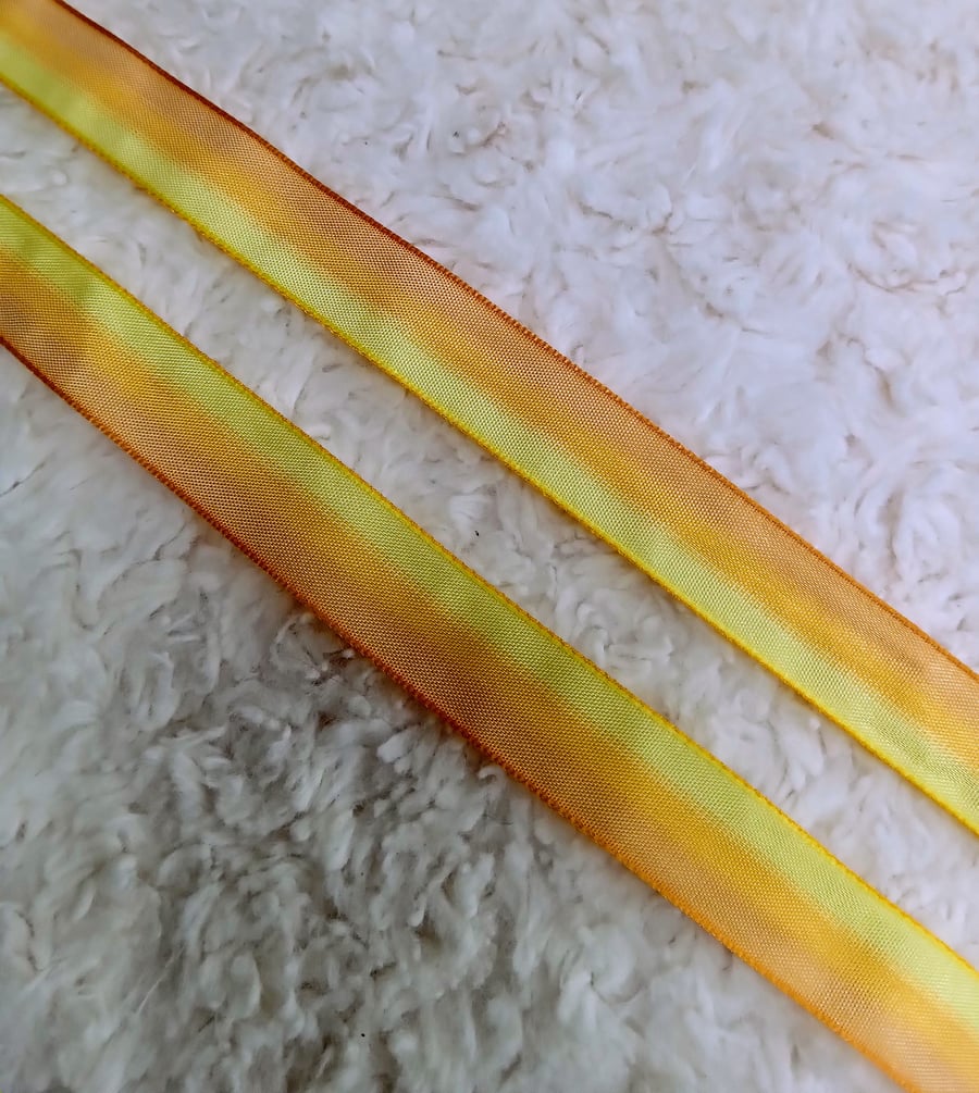 2 m yellow to peach 15mm wide nylon ombre ribbon for sewing and crafting