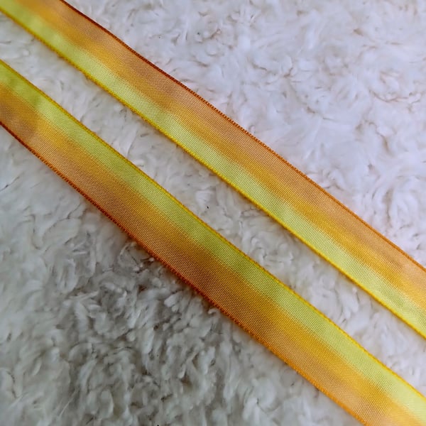 2 m yellow to peach 15mm wide nylon ombre ribbon for sewing and crafting