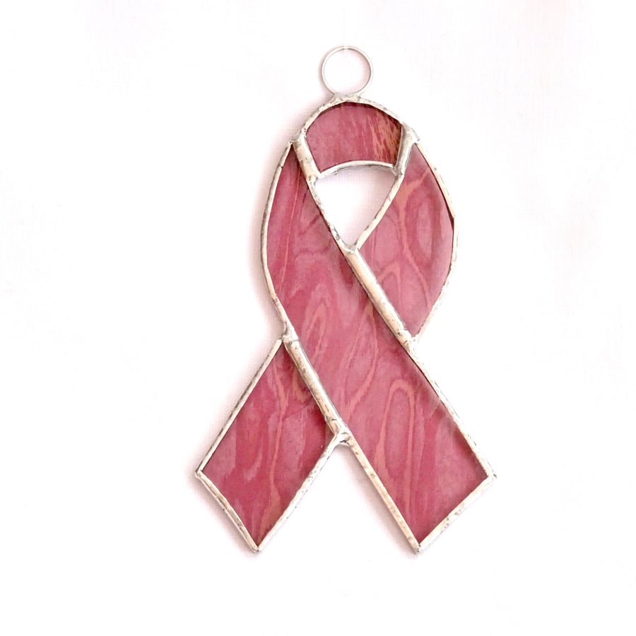 Stained Glass Breast Cancer Awareness Ribbon - Handmade Decoration